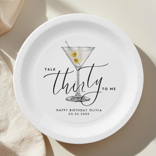 Modern “Talk Thirty to Me” Martini Glass 30th Papieren Bordje