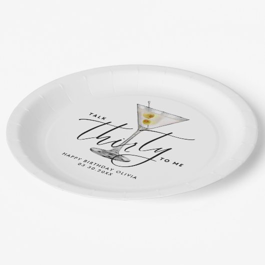 Modern “Talk Thirty to Me” Martini Glass 30th Papieren Bordje (Gekanteld)