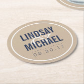 Modern Tan and Navy Wedding Ronde Kartonnen Onderzetter (Gebogen)