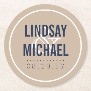 Modern Tan and Navy Wedding Ronde Kartonnen Onderzetter