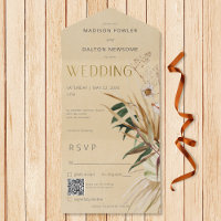 Modern Tan Boho gedroogd bloemboeket QR-code