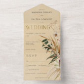 Modern Tan Boho Gedroogd Bloemenboeket Diner All In One Uitnodiging (Binnen)