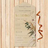 Modern Tan Boho Gedroogd Bloemenboeket Diner All In One Uitnodiging