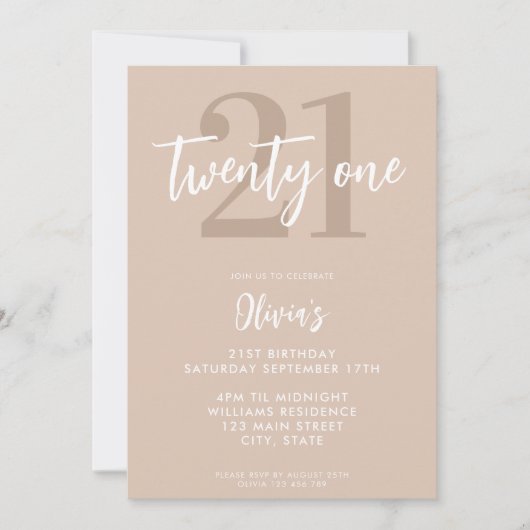 Modern Tan Brown Elegant 21e verjaardag Kaart (Voorkant)