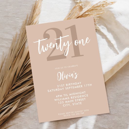Modern Tan Brown Elegant 21e verjaardag Kaart