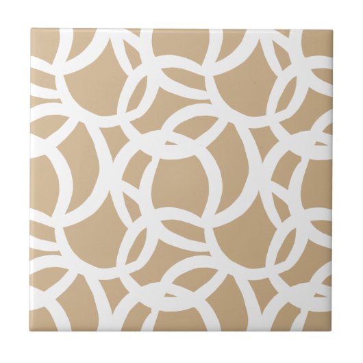 Modern Tan en White Abstract patroon Tegeltje (Voorkant)