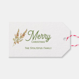 Modern Tan Green Christmas Waterverf Botanisch Cadeaulabel