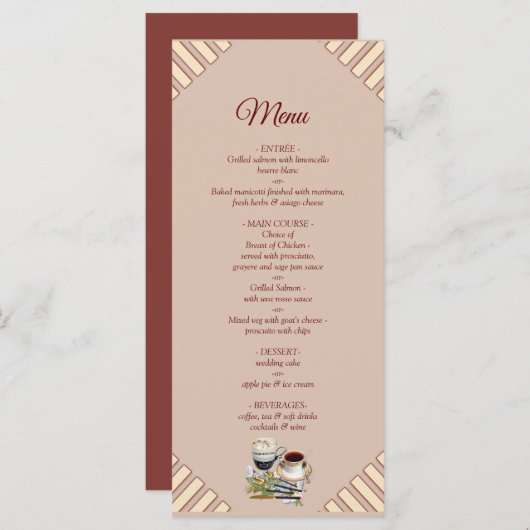 Modern Tan - Marsala-wine tone stripes Menu (Voorkant / Achterkant)