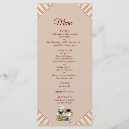Modern Tan - Marsala-wine tone stripes Menu (Voorkant)