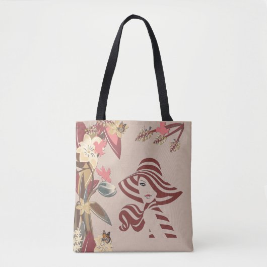 Modern Tan - Marsala-wine tone stripes Tote Bag (Voorkant)