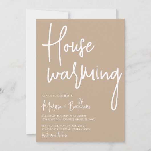 Modern Tan & White Housewarming Invitation Kaart (Voorkant)