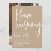 Modern Tan & White Housewarming Invitation Kaart (Voorkant / Achterkant)