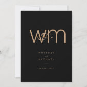 Modern Tan Zwart Minimal Monogram Trouwen Kaart (Voorkant)