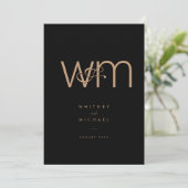 Modern Tan Zwart Minimal Monogram Trouwen Kaart (Staand voorkant)