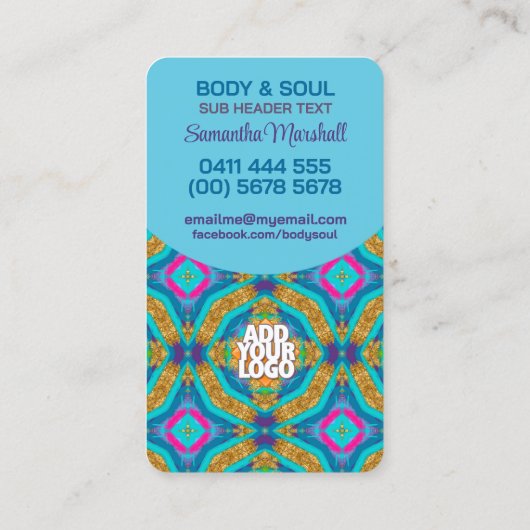 Modern Tapestry New age Holistic Aqua Blue Gold Visitekaartje (Achterkant)