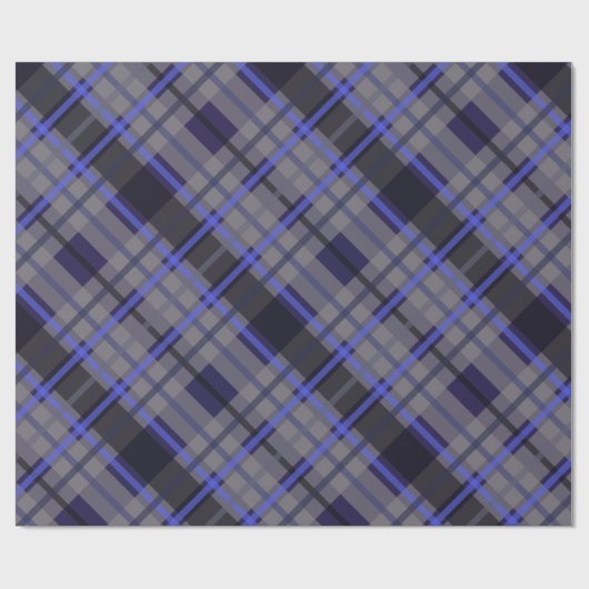 Modern Tartan Blauw Grijs Zwart Patroon Cadeaupapier (Vlak)