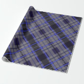 Modern Tartan Blauw Grijs Zwart Patroon Cadeaupapier (Uitgerold)