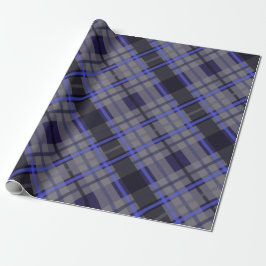 Modern Tartan Blauw Grijs Zwart Patroon Cadeaupapier