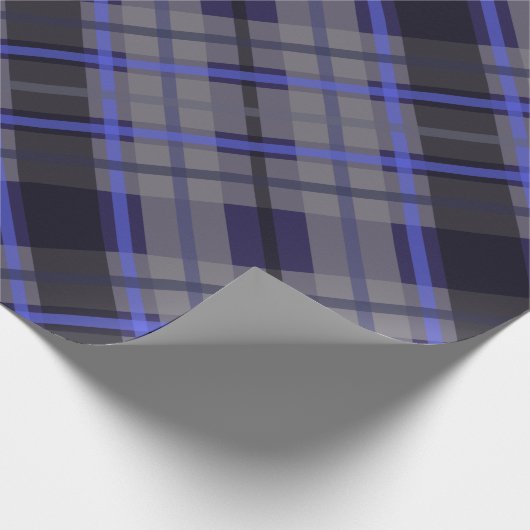 Modern Tartan Blauw Grijs Zwart Patroon Cadeaupapier (Hoek)