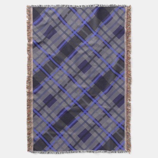 Modern Tartan Blauw Grijs Zwart Patroon Deken (Voorkant Verticaal)