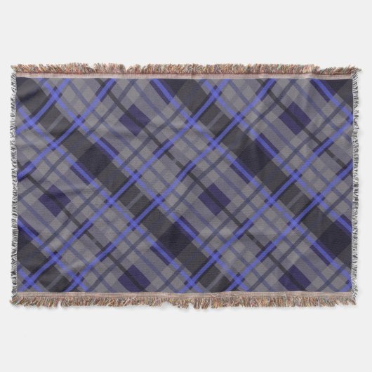 Modern Tartan Blauw Grijs Zwart Patroon Deken (Voorkant)