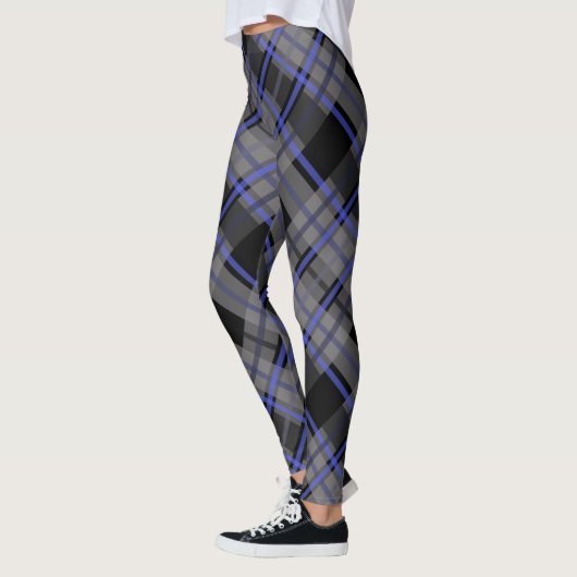 Modern Tartan Blauw Grijs Zwart Patroon Leggings (Links)
