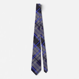 Modern Tartan Blauw Grijs Zwart Patroon Stropdas