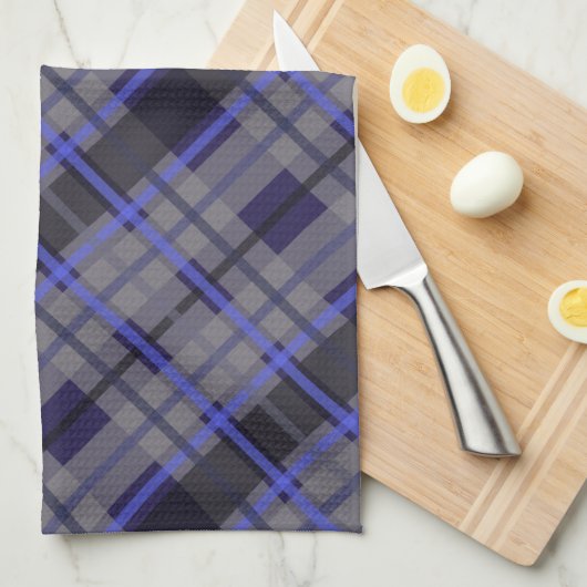 Modern Tartan Blauw Grijs Zwart Patroon Theedoek (Quarter Fold)