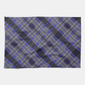 Modern Tartan Blauw Grijs Zwart Patroon Theedoek (Horizontaal)