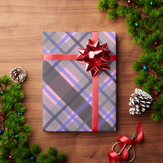 Modern Tartan Blue Pink Black Pattern Cadeaupapier (Feestdagen Geschenken)