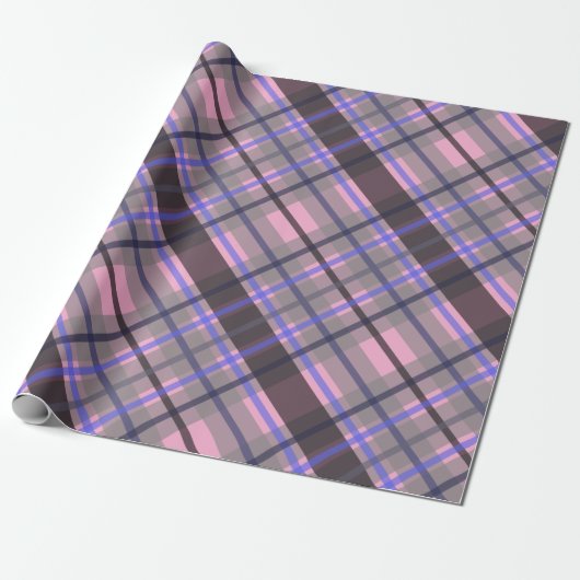 Modern Tartan Blue Pink Black Pattern Cadeaupapier (Uitgerold)