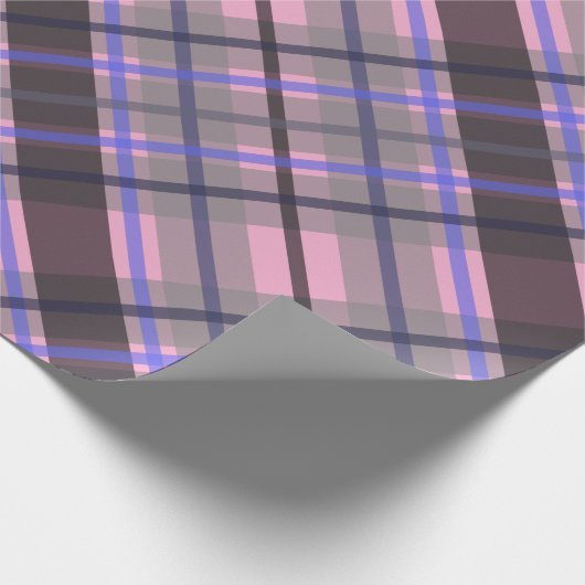 Modern Tartan Blue Pink Black Pattern Cadeaupapier (Hoek)