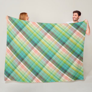 Modern Tartan Green Tan Plaid Patroon. Fleece Deken