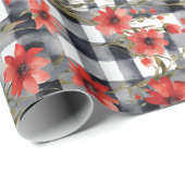 Modern Tartan grijs bloemmotief Cadeaupapier (Rol Hoek)