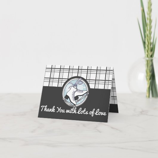 Modern Tartan Ice Skating Dank je wel Bedankkaart (Voorkant)