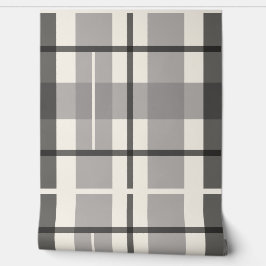Modern Tartan Pastel Grijs Zwart Patroon Behang