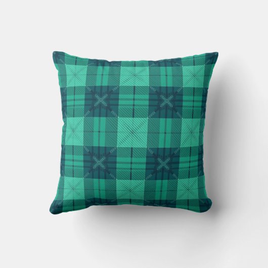 Modern Tartan Plaid Green Throw Cushion Kussen (Achterkant)