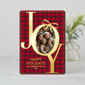 Modern Tartan Plaid Kerst Rood Groen Folie Feestdagenkaart (Staand Voorkant)