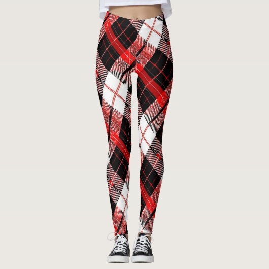 Modern Tartan Red, Black and White Leggings (Voorkant)