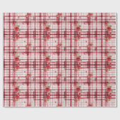 Modern Tartan Red Florel patroon Cadeaupapier (Vlak)