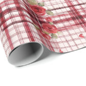 Modern Tartan Red Florel patroon Cadeaupapier (Rol Hoek)