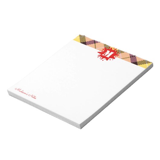 Modern Tartan Red Splash - aangepast script monogr Notitieblok (Linkerzijde)