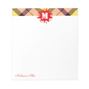 Modern Tartan Red Splash - aangepast script monogr Notitieblok