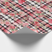 Modern Tartan rood bloemmotief Cadeaupapier (Hoek)