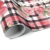 Modern Tartan rood bloemmotief Cadeaupapier (Rol Hoek)