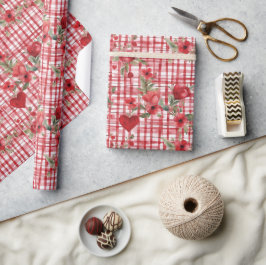 Modern Tartan rood bloemmotief Cadeaupapier