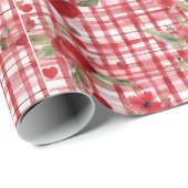 Modern Tartan rood bloemmotief Cadeaupapier (Rol Hoek)