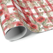 Modern Tartan rood bloemmotief Cadeaupapier (Rol Hoek)