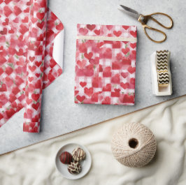 Modern Tartan rood bloemmotief Cadeaupapier