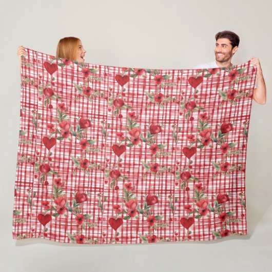 Modern Tartan rood bloemmotief Fleece Deken (In situ)